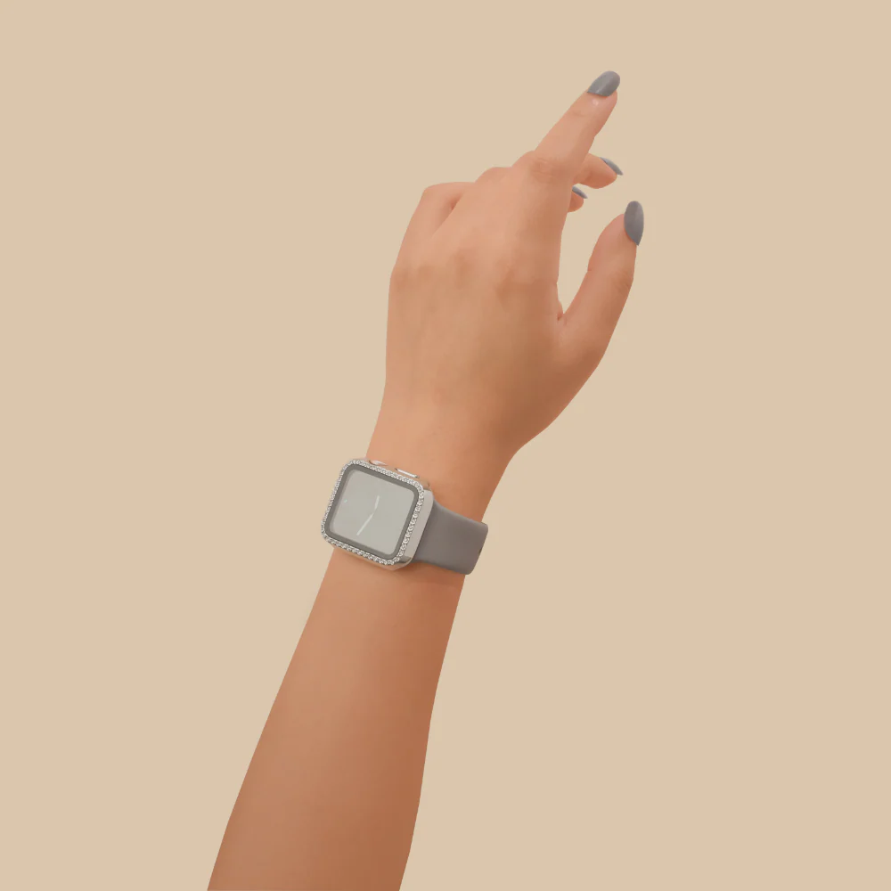 2-in-1 Apple Watch Case & Built-In Screen Protector  - Silver Diamante - Image 3