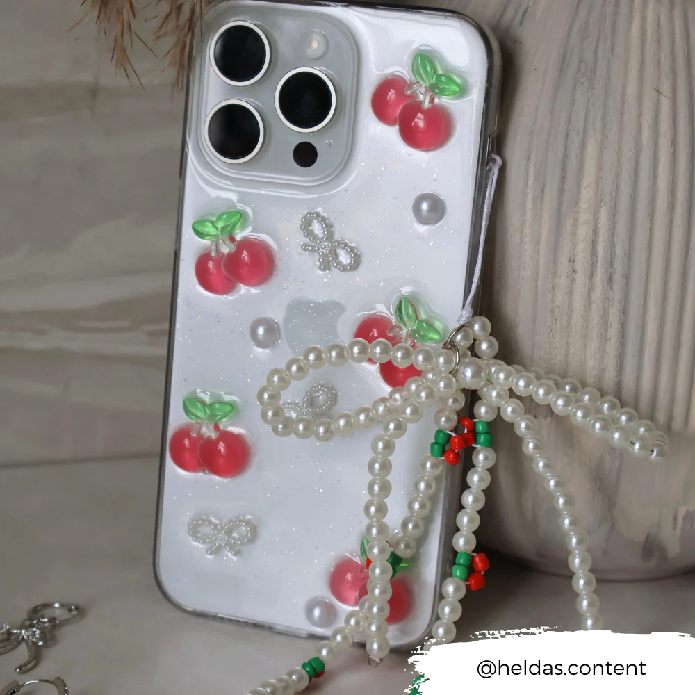 Beaded Phone Strap - Cherry Pearl - Image 3
