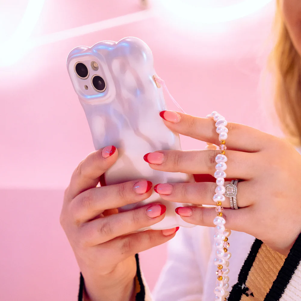 Beaded Phone Strap - Pearl, Gold & Pink - Image 4