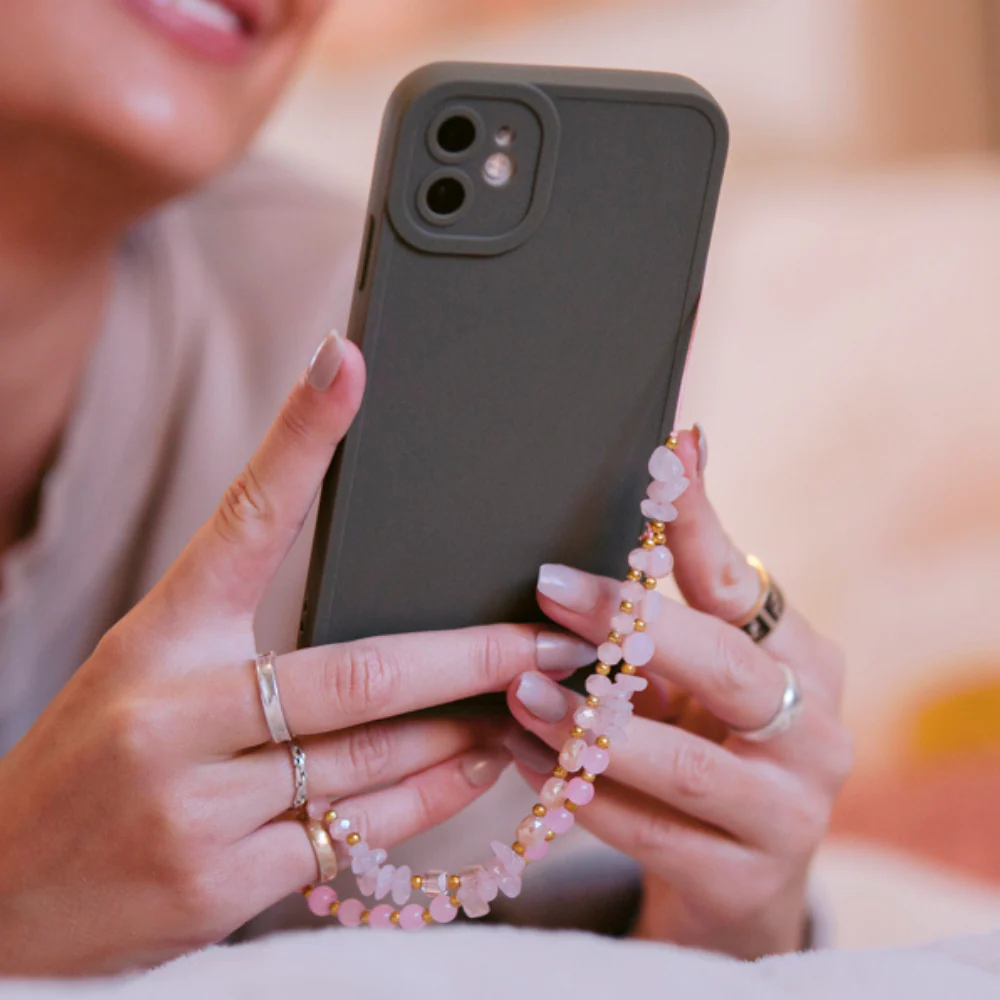 Beaded Phone Strap - Pink & Gold - Image 3