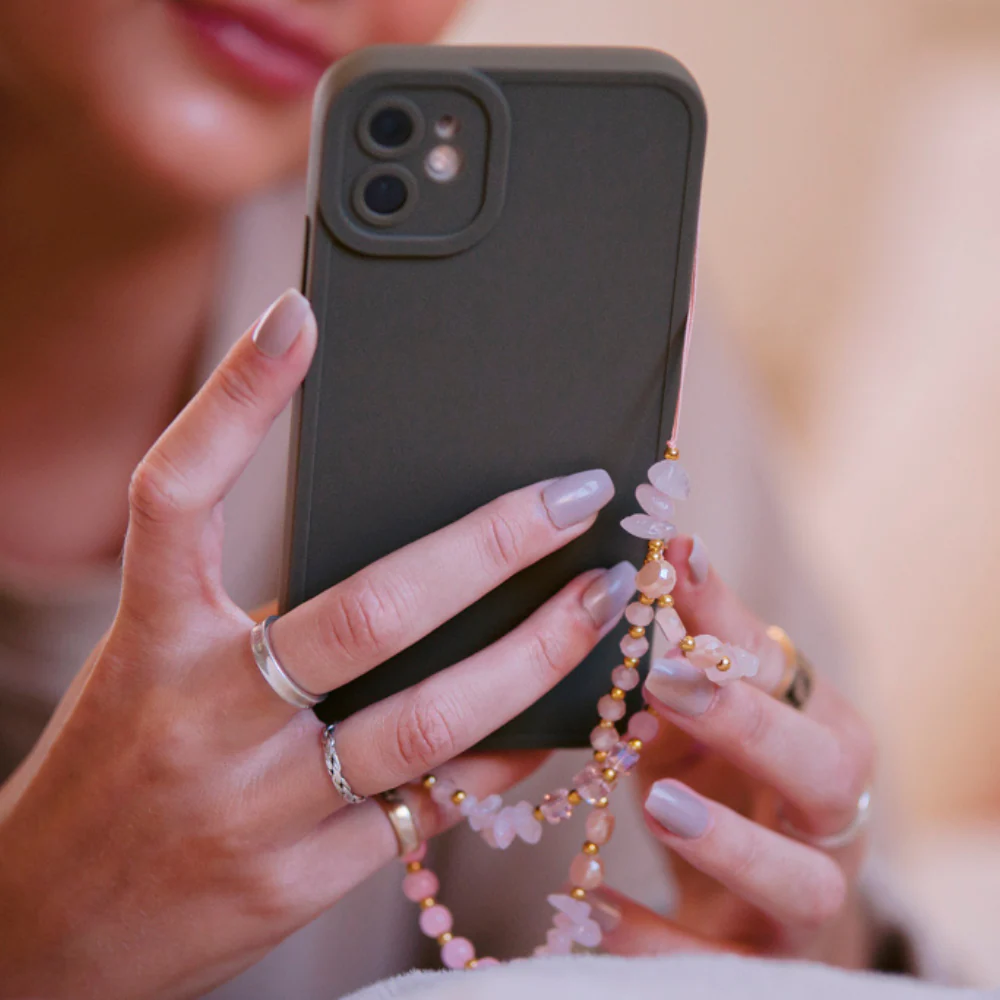 Beaded Phone Strap - Pink & Gold - Image 4