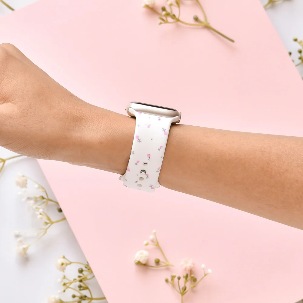 Ditsy Floral White Apple Watch Strap - Image 6