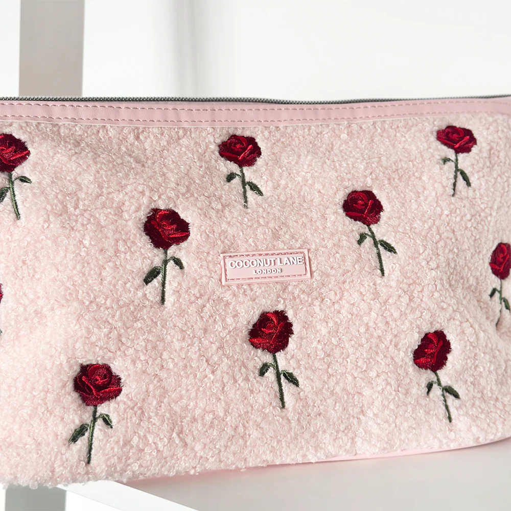 Expandable Makeup Bag - Embroidered Roses Teddy - Image 4