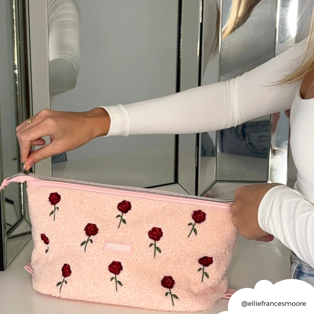 Expandable Makeup Bag - Embroidered Roses Teddy - Image 6