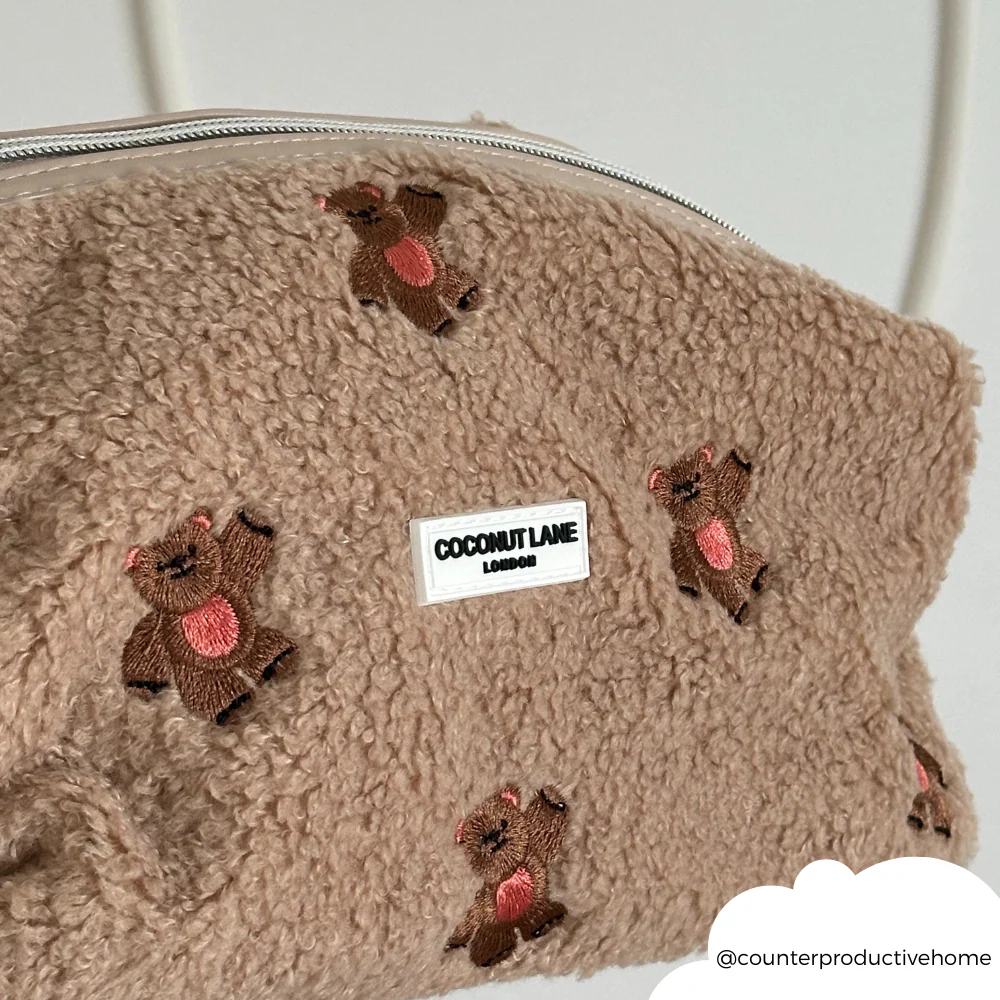 Expandable Makeup Bag - Theo Embroidered Teddy - Image 6