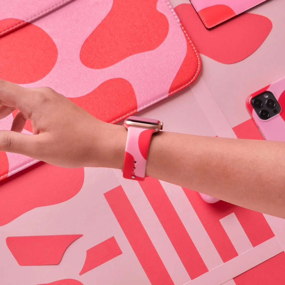 Abstract Pink & Red Apple Watch Strap - Image 4