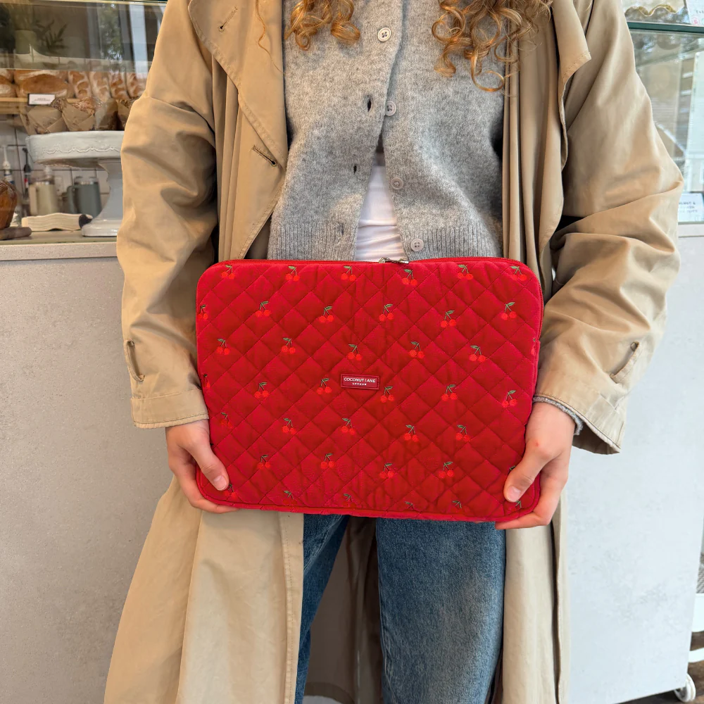 Quilted Cherry Velvet Laptop Sleeve - Image 3