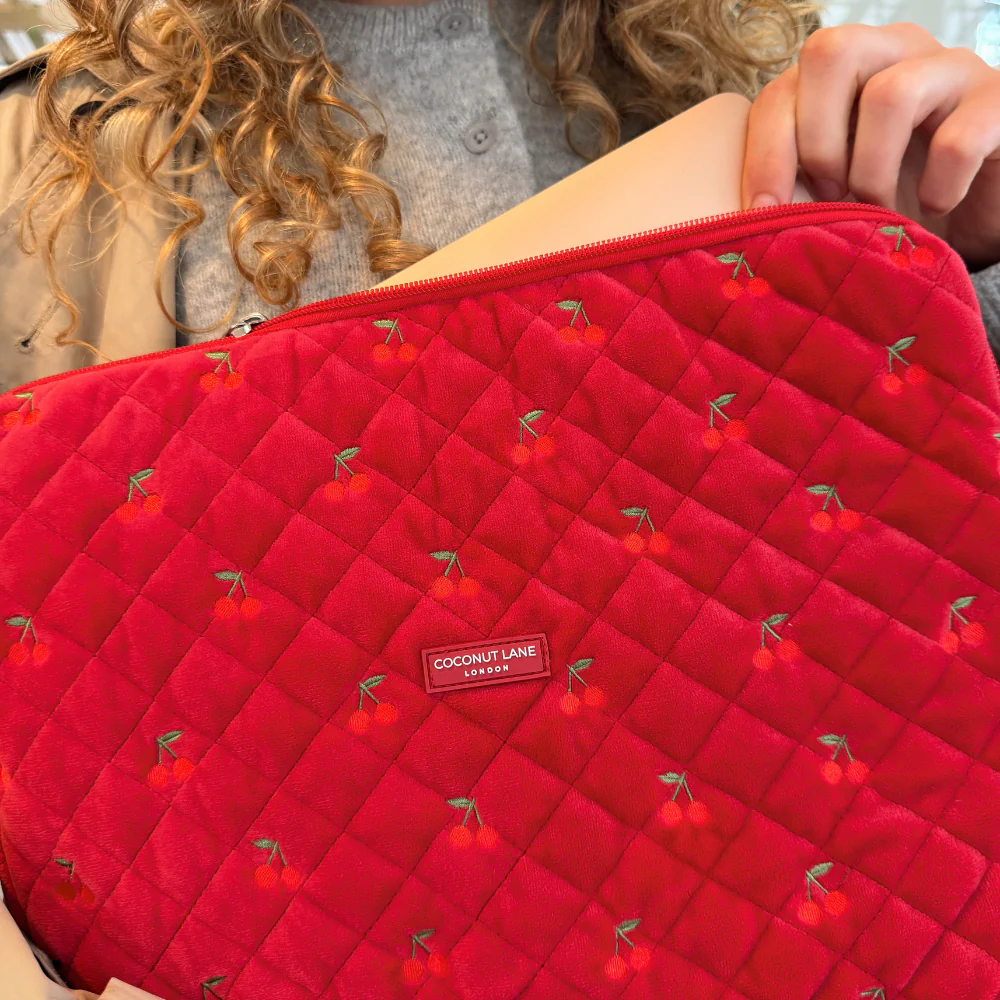 Quilted Cherry Velvet Laptop Sleeve - Image 4