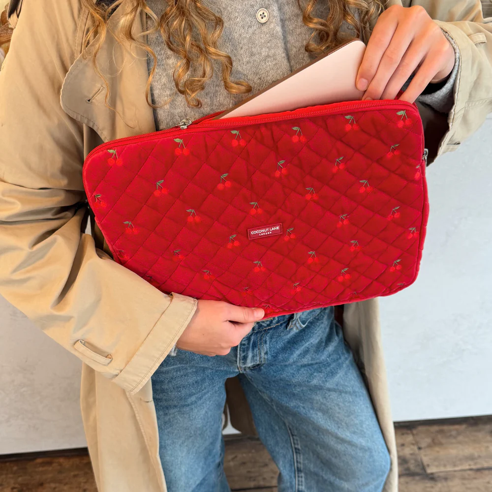 Quilted Cherry Velvet Laptop Sleeve - Image 5