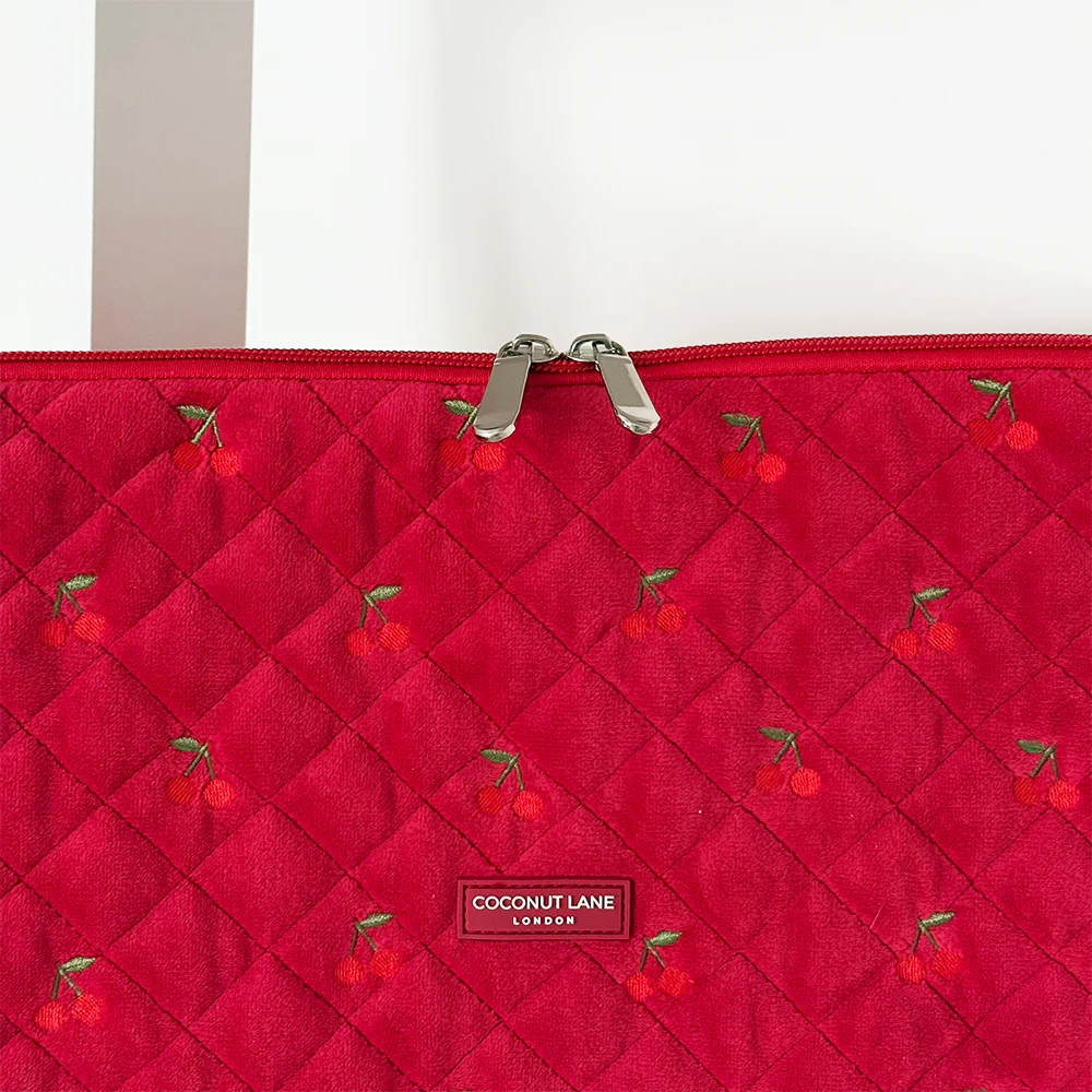 Quilted Cherry Velvet Laptop Sleeve - Image 6