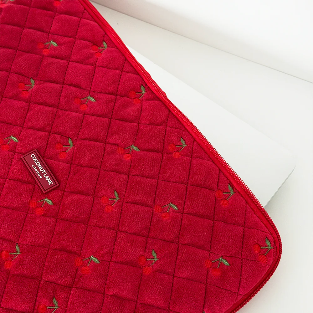 Quilted Cherry Velvet Laptop Sleeve - Image 7