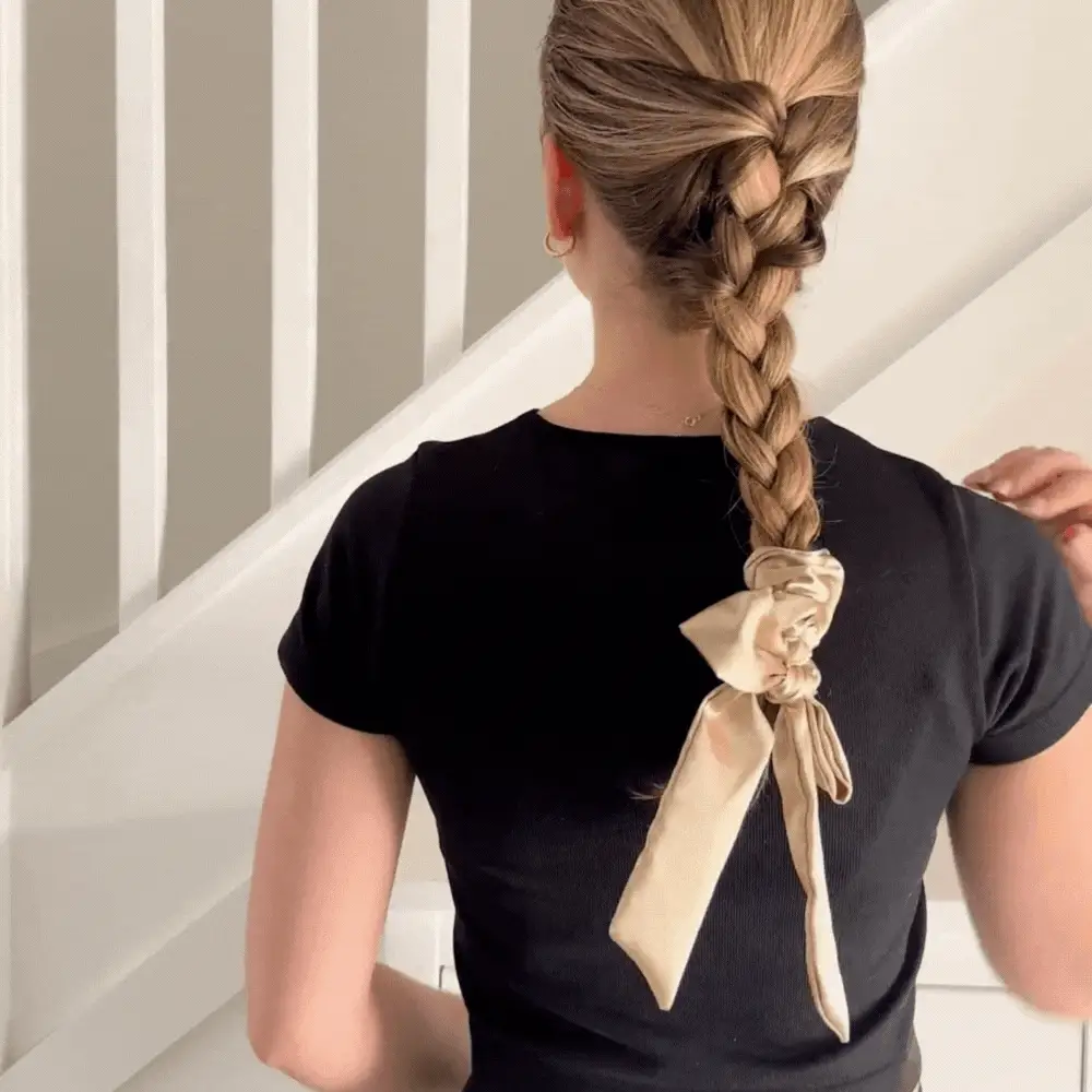 Satin Bow Scrunchie - Caramel Nude - Image 3