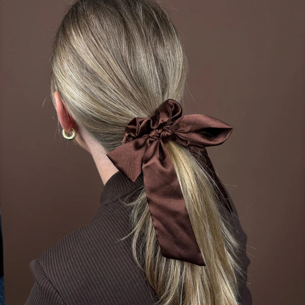 Satin Bow Scrunchie - Chocolate Brown - Image 3
