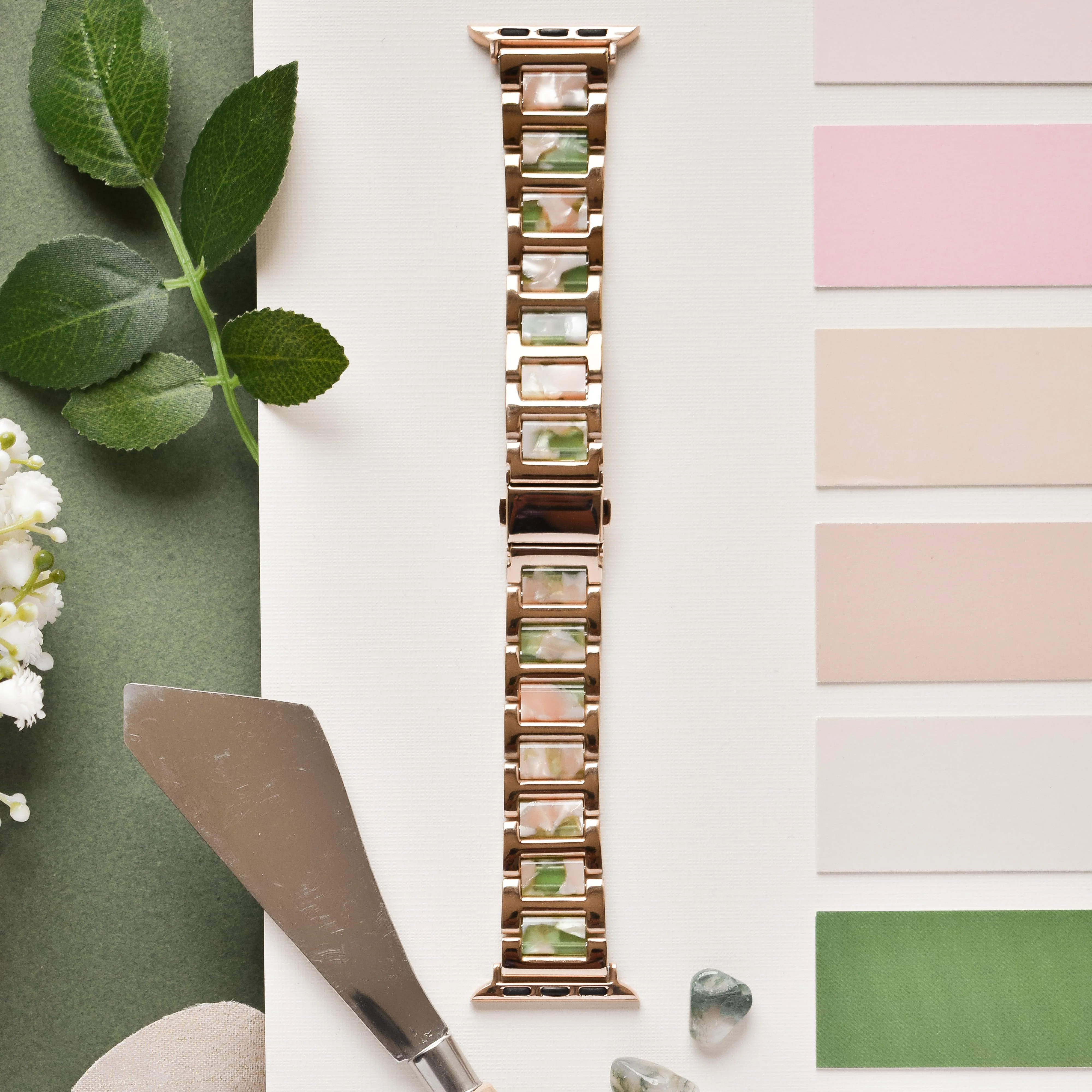 Stainless Steel Apple Watch Strap - Pink, Green & Rose Gold - Image 11