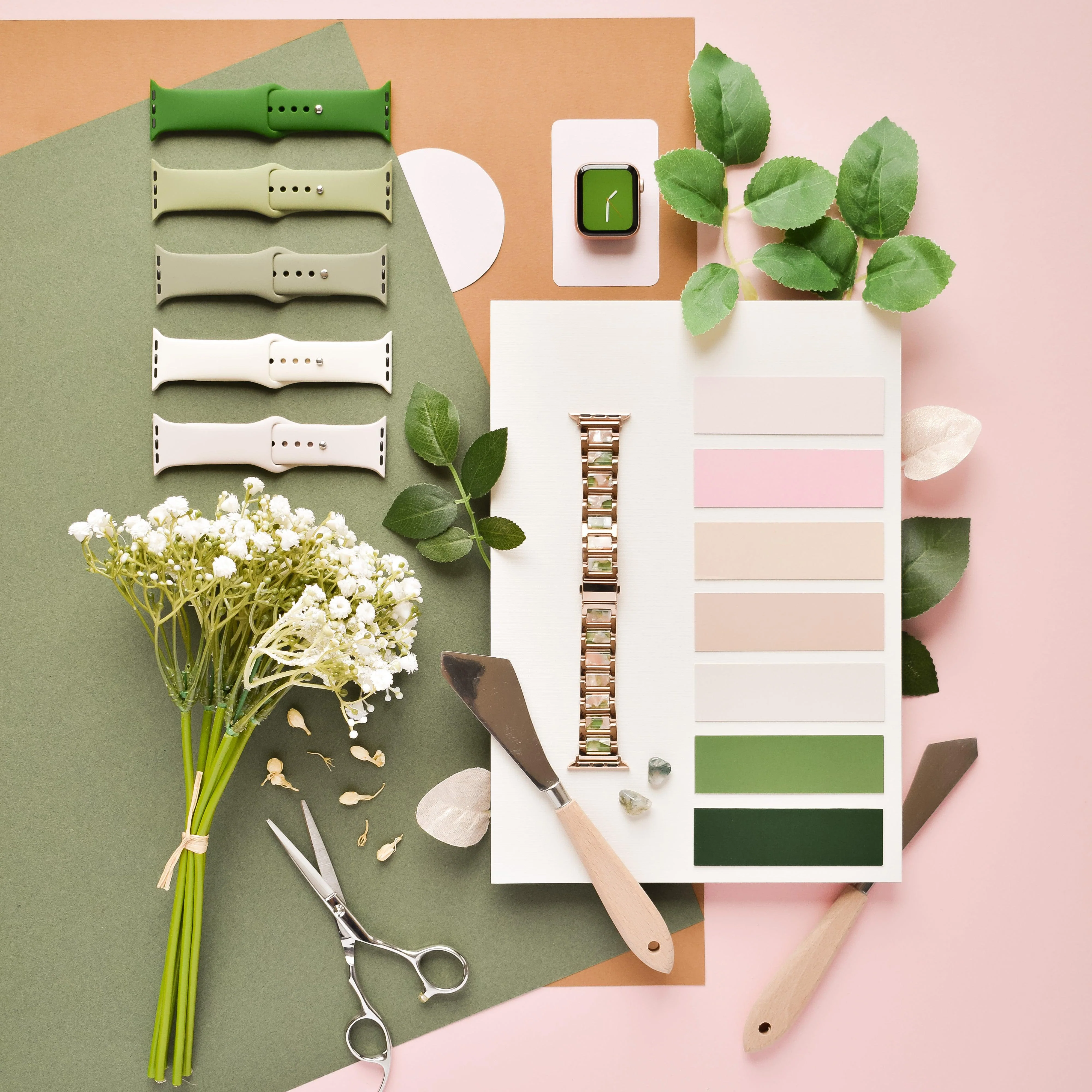 Stainless Steel Apple Watch Strap - Pink, Green & Rose Gold - Image 12