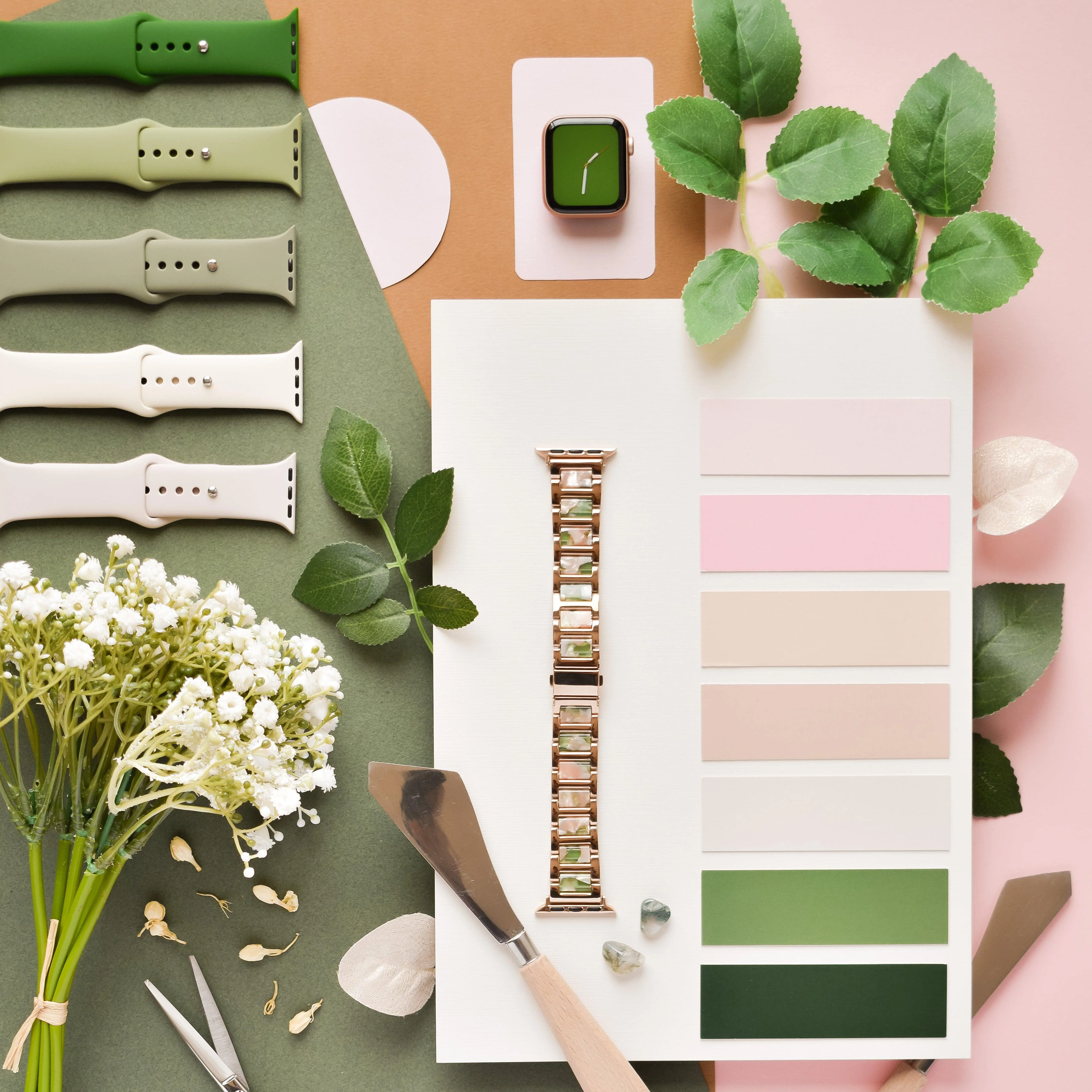 Stainless Steel Apple Watch Strap - Pink, Green & Rose Gold - Image 13