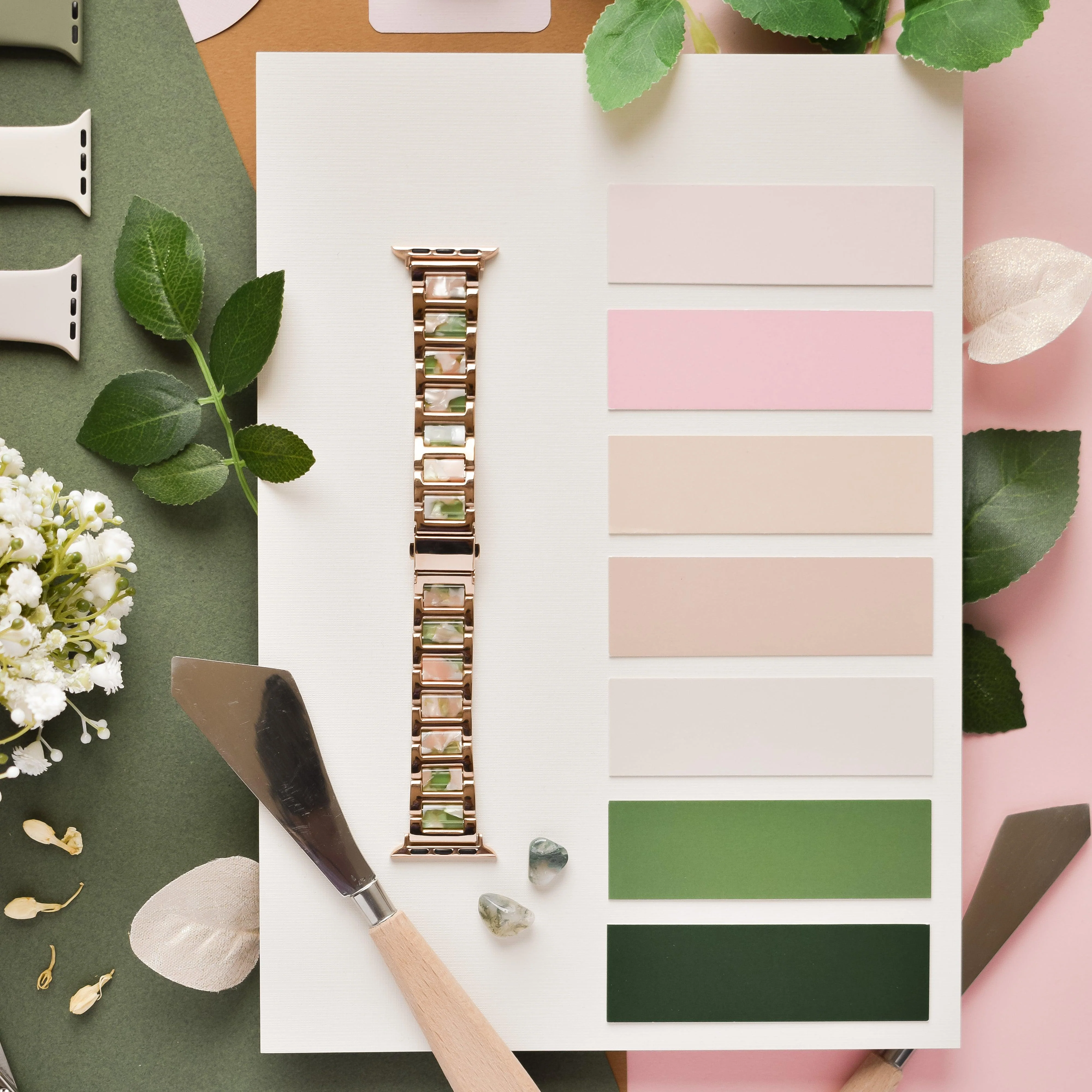 Stainless Steel Apple Watch Strap - Pink, Green & Rose Gold - Image 14