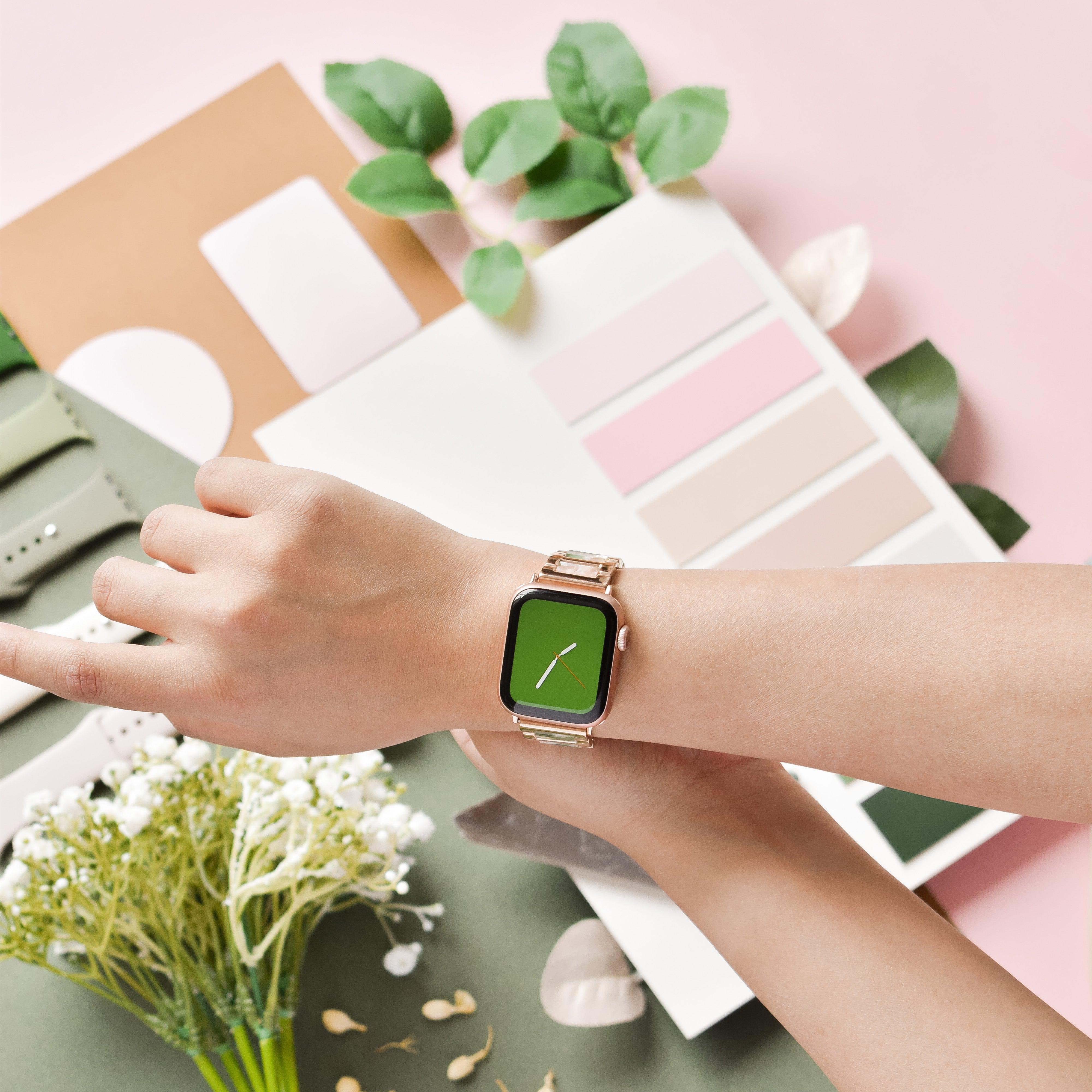 Stainless Steel Apple Watch Strap - Pink, Green & Rose Gold - Image 4