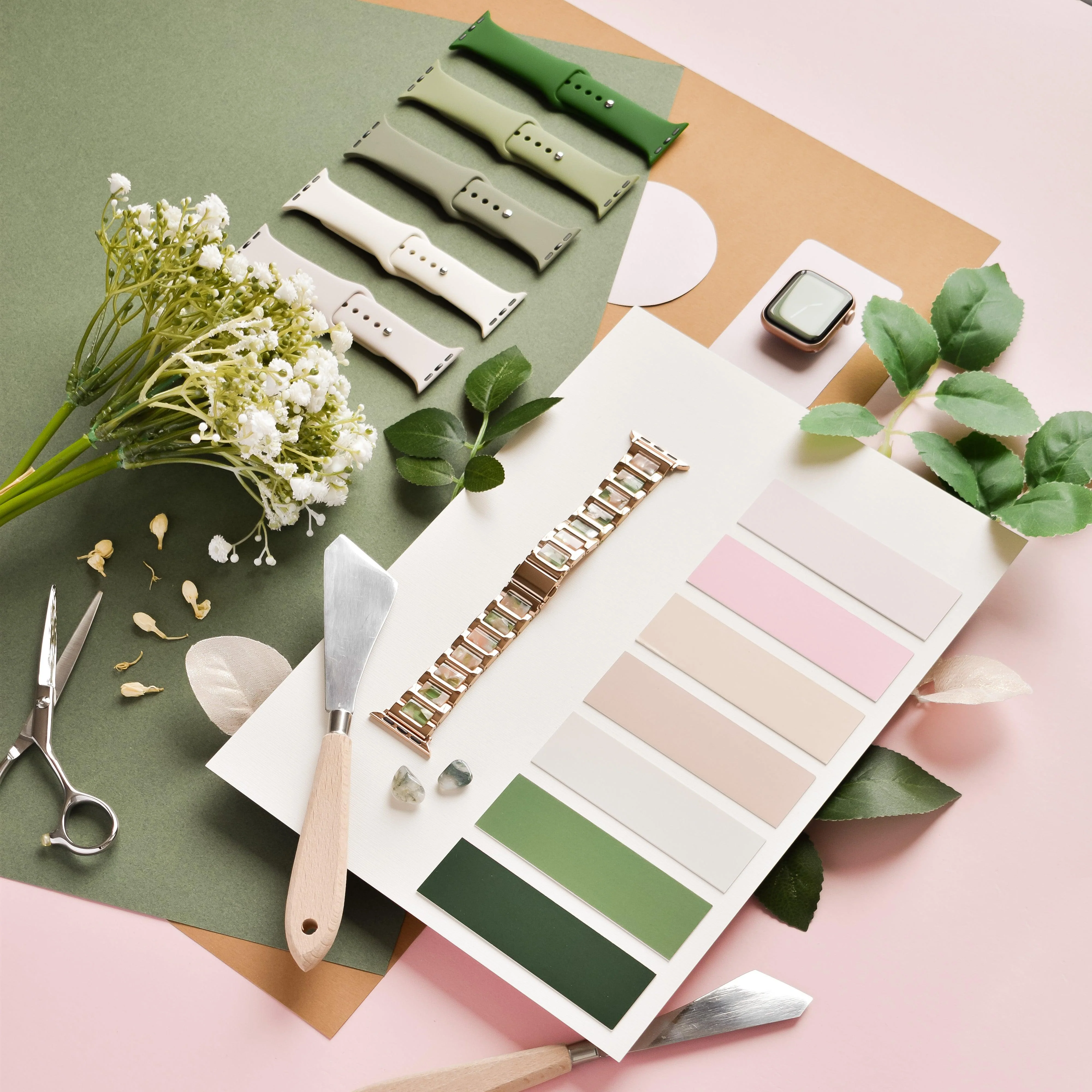 Stainless Steel Apple Watch Strap - Pink, Green & Rose Gold - Image 6