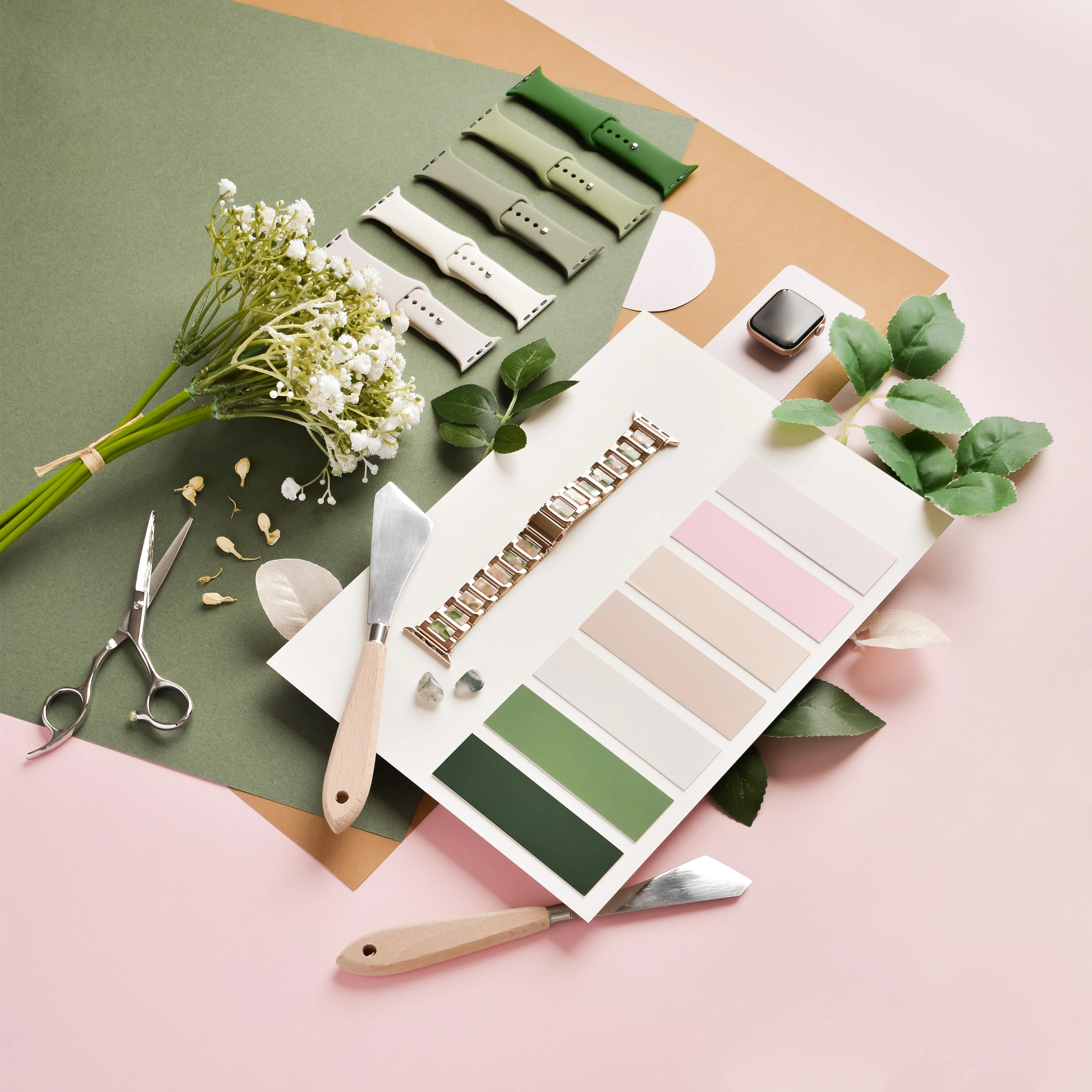 Stainless Steel Apple Watch Strap - Pink, Green & Rose Gold - Image 7