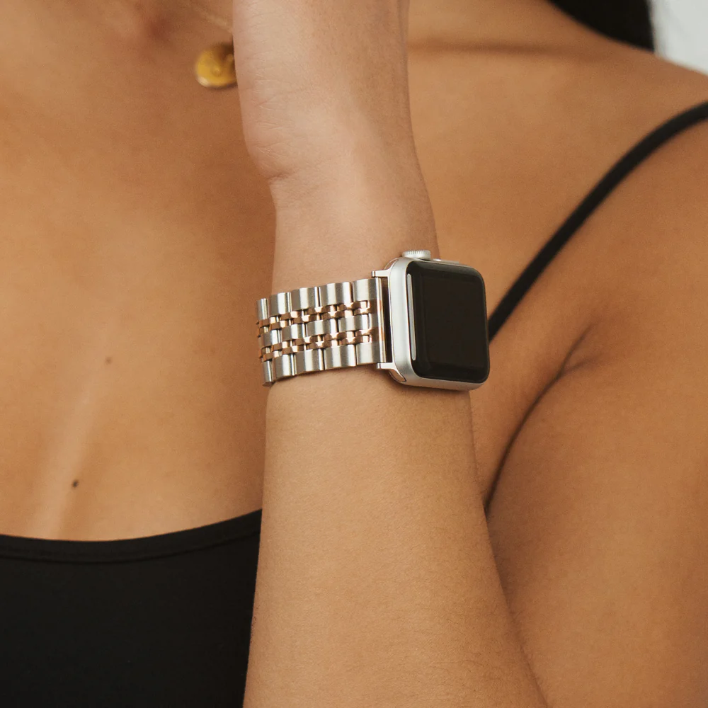 Stainless Steel Apple Watch Strap - Silver & Rose Gold - Image 4