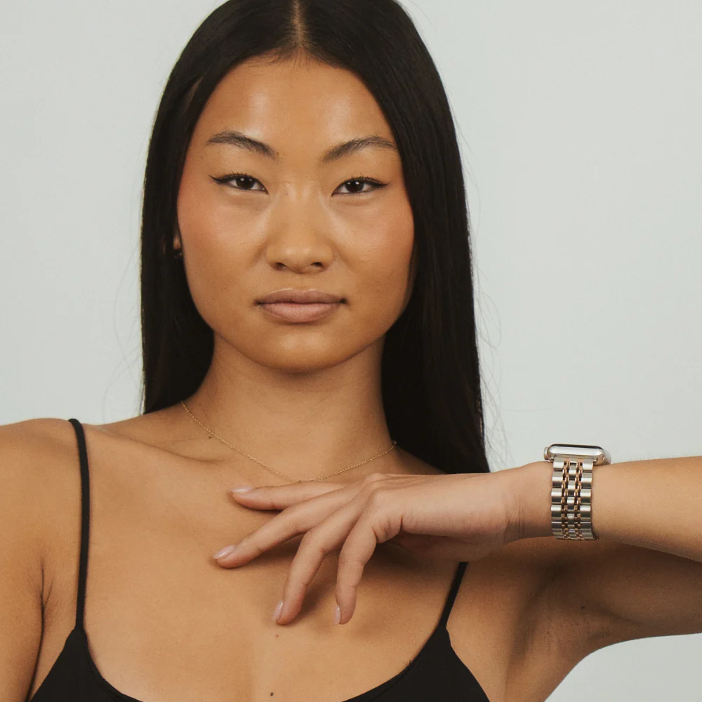 Stainless Steel Apple Watch Strap - Silver & Rose Gold - Image 5