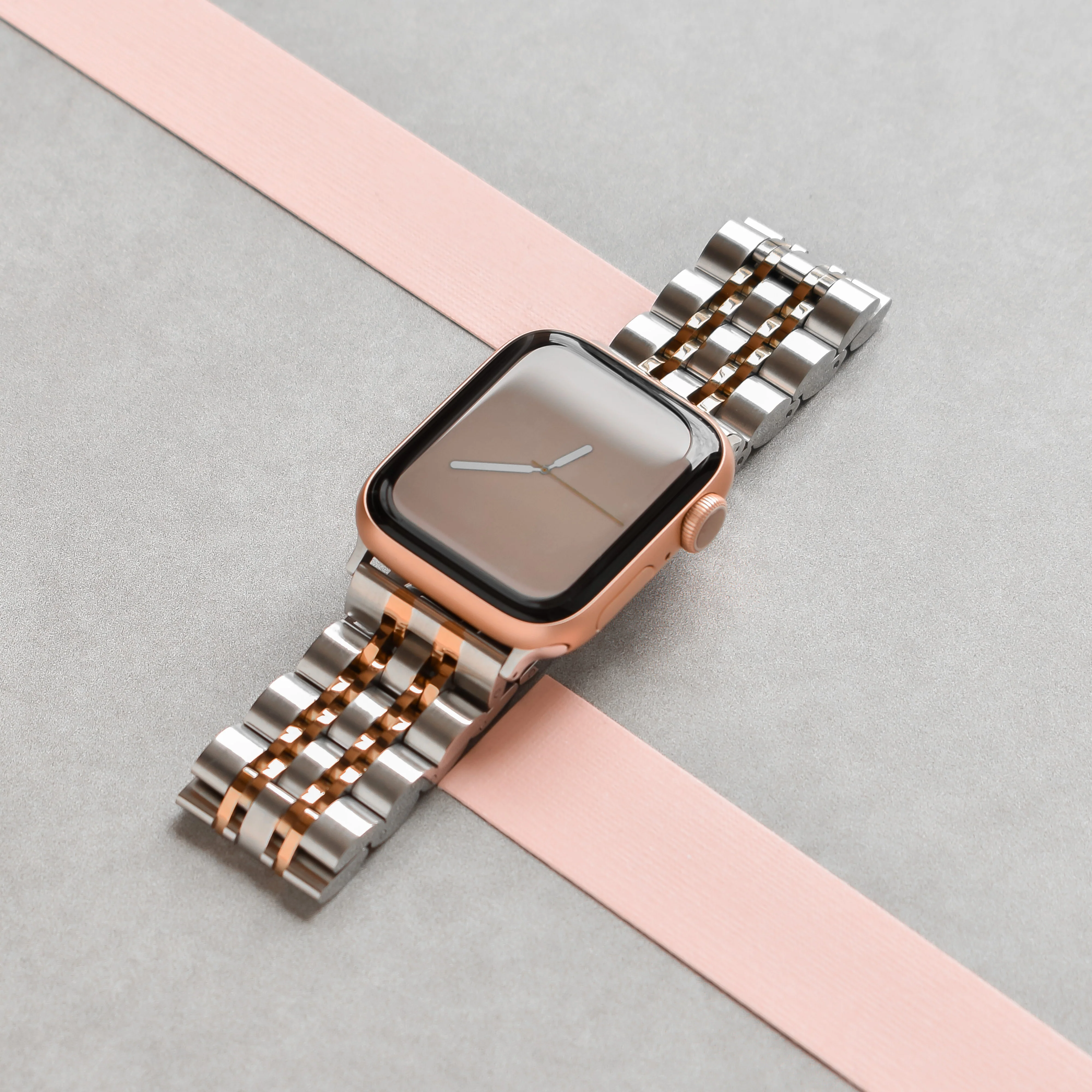 Stainless Steel Apple Watch Strap - Silver & Rose Gold - Image 8