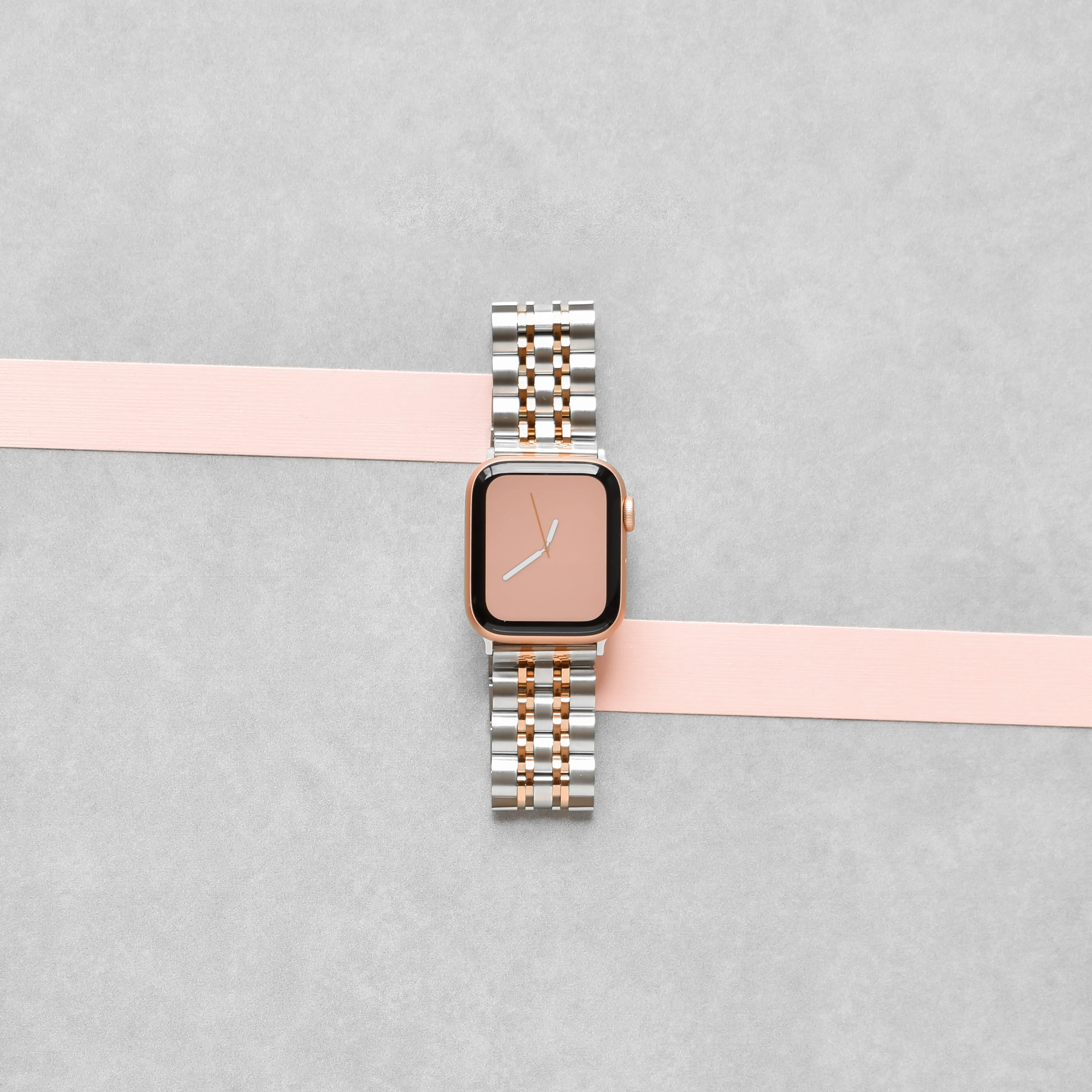 Stainless Steel Apple Watch Strap - Silver & Rose Gold - Image 9