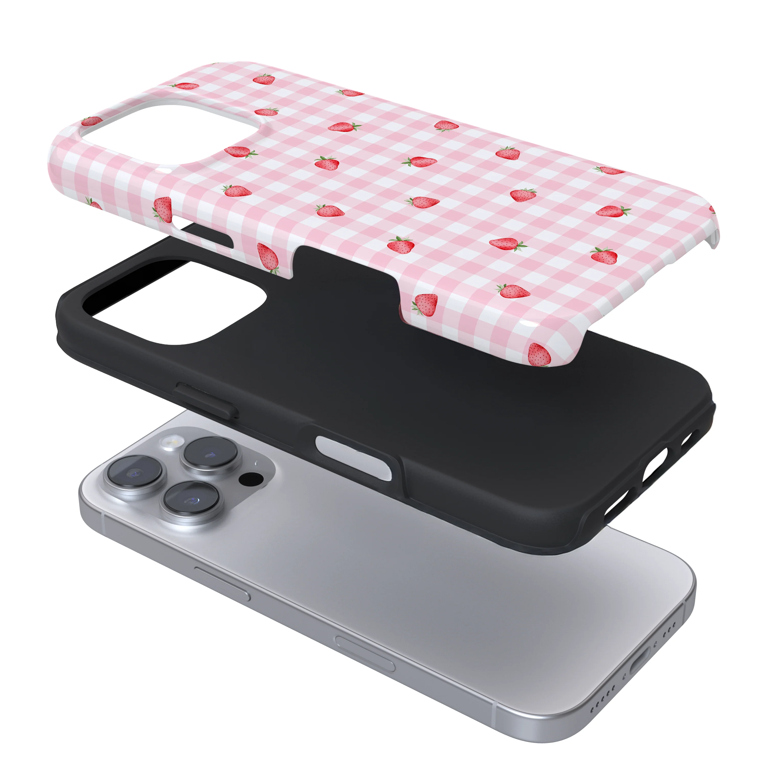 Tough Phone Case - Gingham Ditsy Strawberries - Image 3