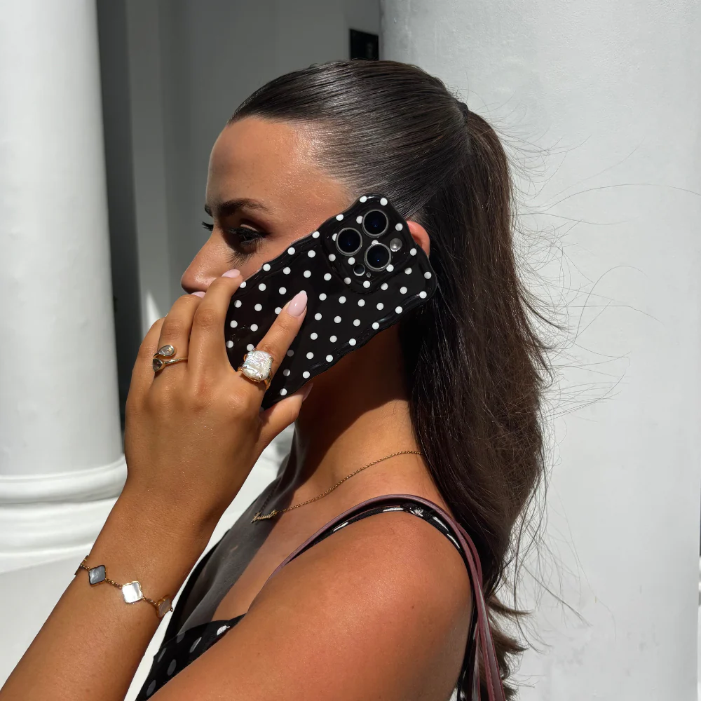 Wavy Phone Case - Black Polka Dot - Image 12
