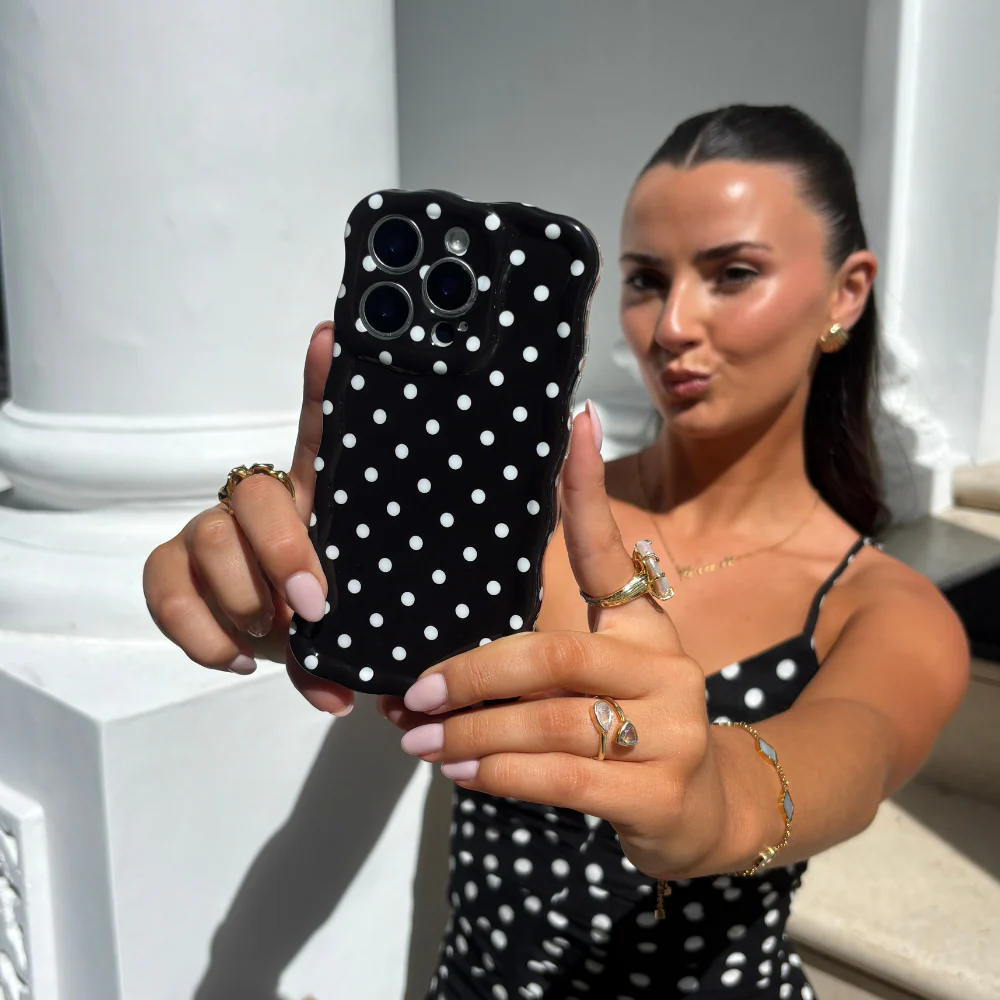 Wavy Phone Case - Black Polka Dot - Image 15