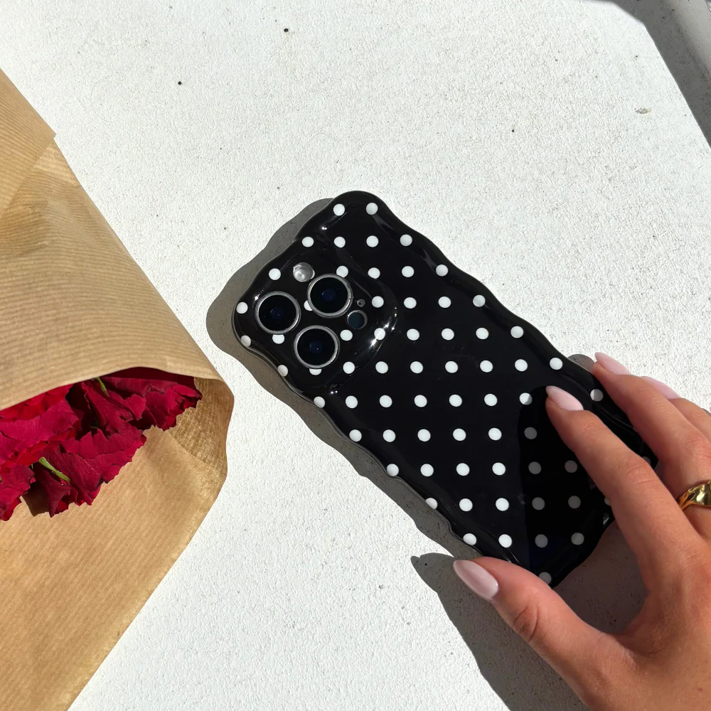 Wavy Phone Case - Black Polka Dot - Image 16