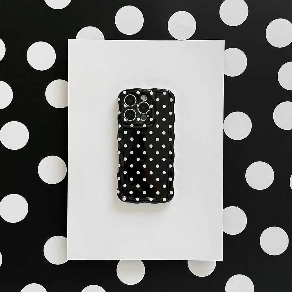 Wavy Phone Case - Black Polka Dot - Image 3
