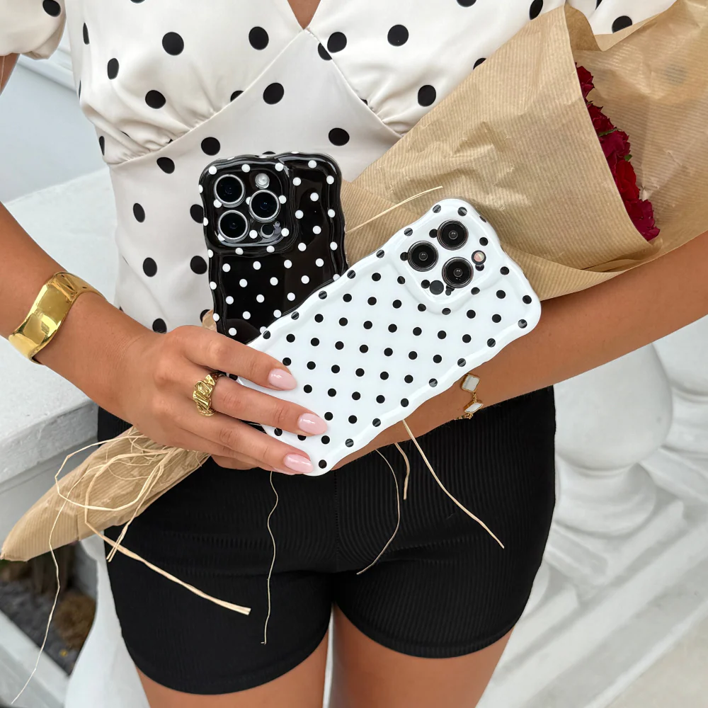 Wavy Phone Case - White Polka Dot - Image 15